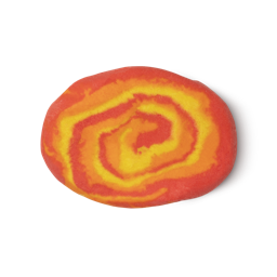 Brightside. A deep orange, light orange and vibrant yellow swirled, oval shaped, bubble bar.