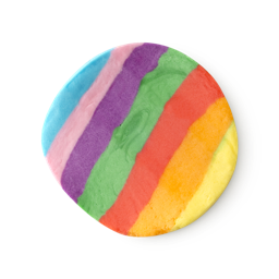 A cross section of blue, pink, purple, green, red, orange and yellow striped Rainbow Fun.