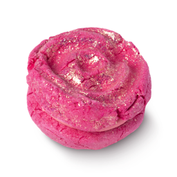 Rose Jam Bubbleroon. Round and pink with a rose shaped glittery top.